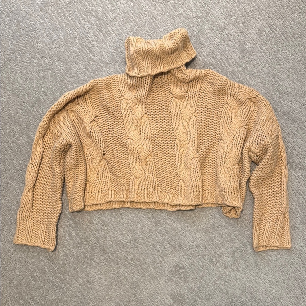 HYFVE Tan Cable Knit Turtleneck Sweater